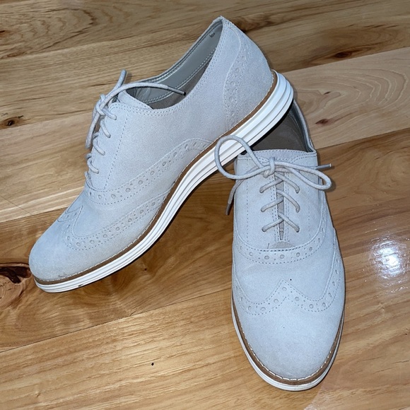 Cole Haan Vapor Gray Suede Grand Wingtip II Lace Up Loafers Sz 7 waterproof - Picture 2 of 9